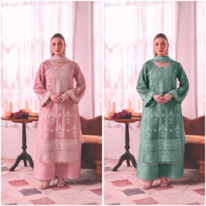 FAUX GEORGETTE - BEAUTIFUL EMBROIDERY SEQUENCE WORK WITH RIVETED MOTI WORK